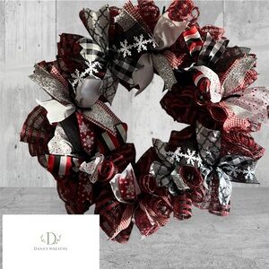 Festive Red and Black Holiday Wreath